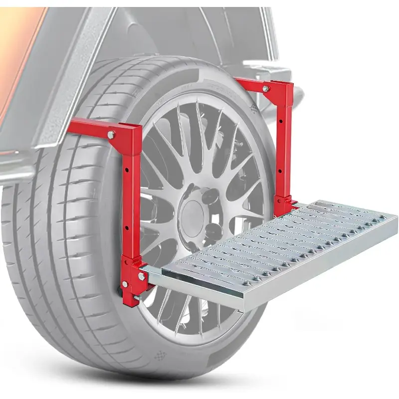 Folding Heavy Duty Tire Step, Truck Accessories for SUVs, RVs & Autos, Semi Truck Accessories, Non-Slip Steel Surface, 10”-15” Adjustable Fit, 350 Lbs Weight Capacity, Easy Installation & Adjustment, Red