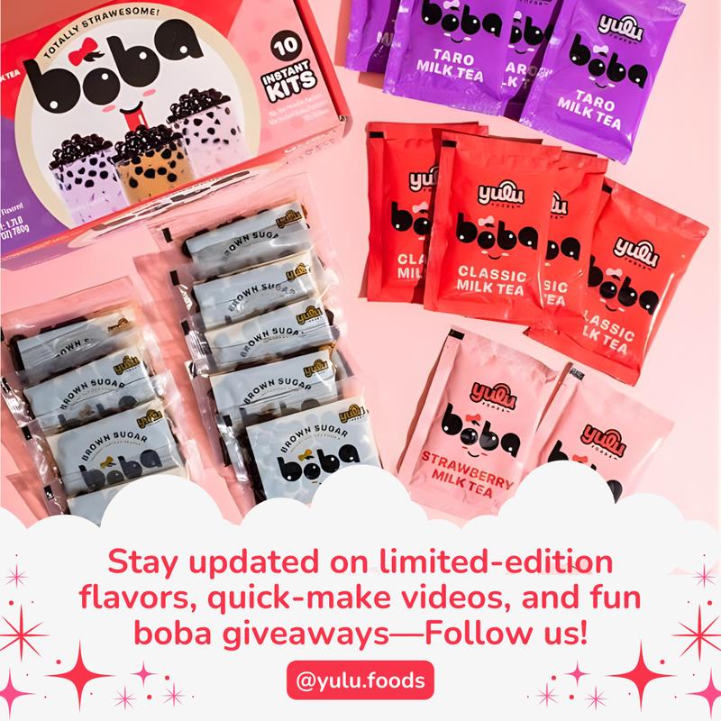 YULU FOODS Instant Boba Milk Tea Kit – Variety Pack with Brown Sugar Tapioca Pearls, 10 Drink Set