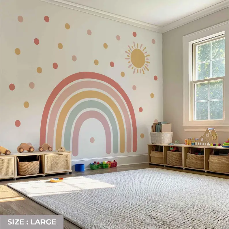 Pastel Rainbow Wall Decal: Boho Nursery Decor, Removable Vinyl Stickers