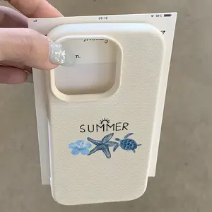 White lychee texture, summer floral, starfish, and sea turtle print pattern, suitable for iPhone 17/16/15/14/13/12/11/X/XS/XSMAX - thickened full-edge shockproof soft case, a holiday gift for friends, family, and yourself