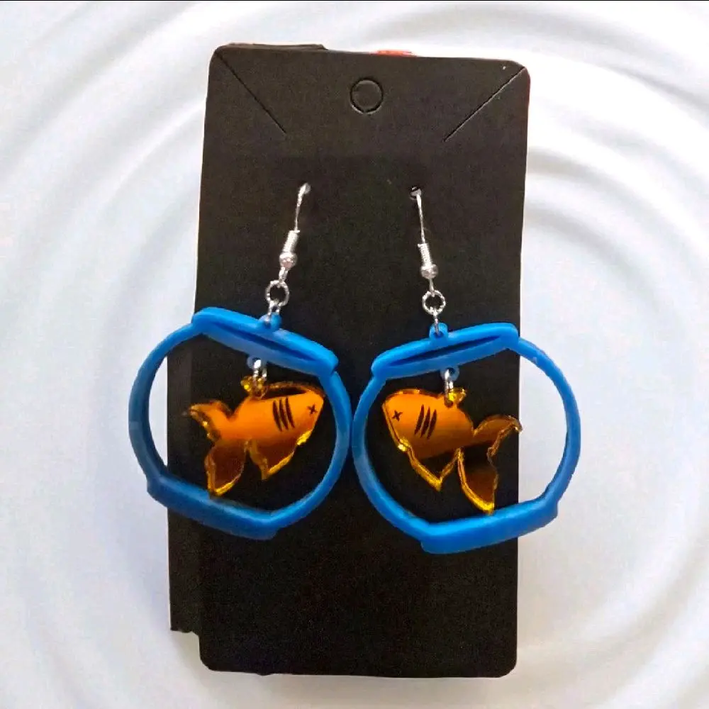 90) "Sleeping"  Fish in Bowl Earrings!!