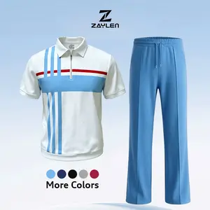 Men's Summer Matching Set, Half Zip Polo Shirt, Relaxed Fit Pants, Old Money Vacation Outfit, Resort Wear Suits Menswear Menswear Menswear Menswear Suits Menswear Menswear Menswear Gamis Gamis
