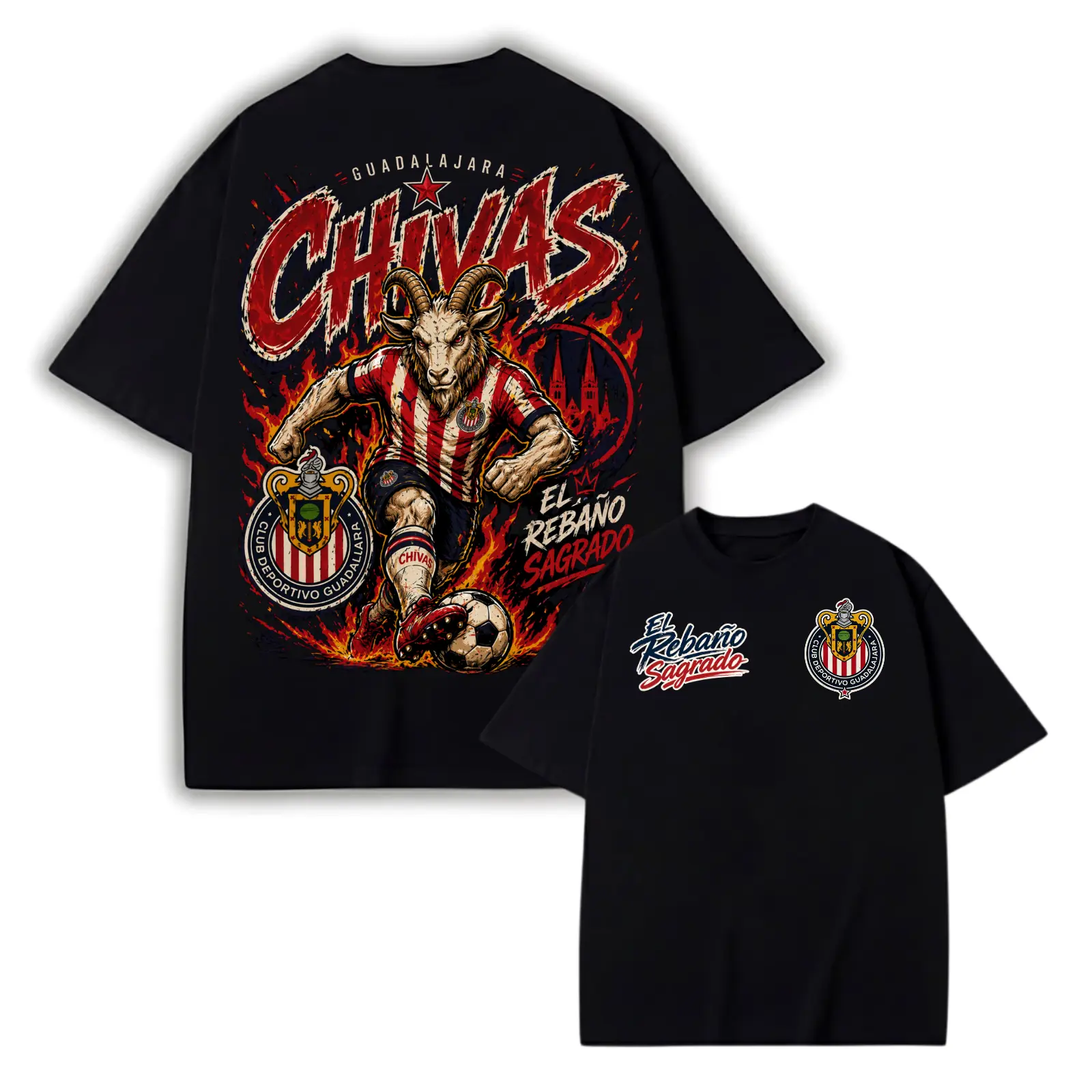 Guadalajara Chivas T-Shirt, Liga MX Mexico Soccer Shirt, El Rebaño Sagrado Graphic Tee, Goat Mascot Football Fan Apparel, Red White Chivas Shirt For Men Women