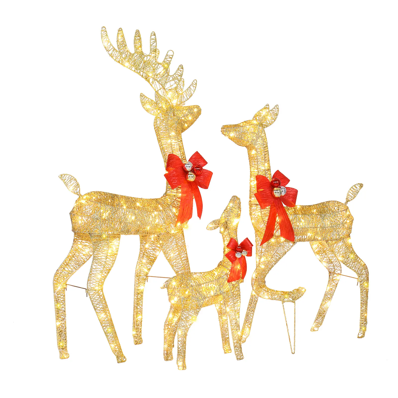 Ubesgoo 3Pcs Family Reindeer Christmas Yard Decoration - Deer Shape, 54*38*122cm Iron Frame, Cotton Yarn & Glitter Powder, 30.00V 3.60W Light, Plastic, Family Theme