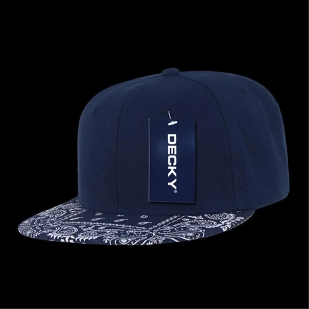 212 MAIN 6-Panel Constructed Unique High Crown Bandana Snapback Cap - Paisley Print, Plastic Snapback Closure, 1 Size, Navy