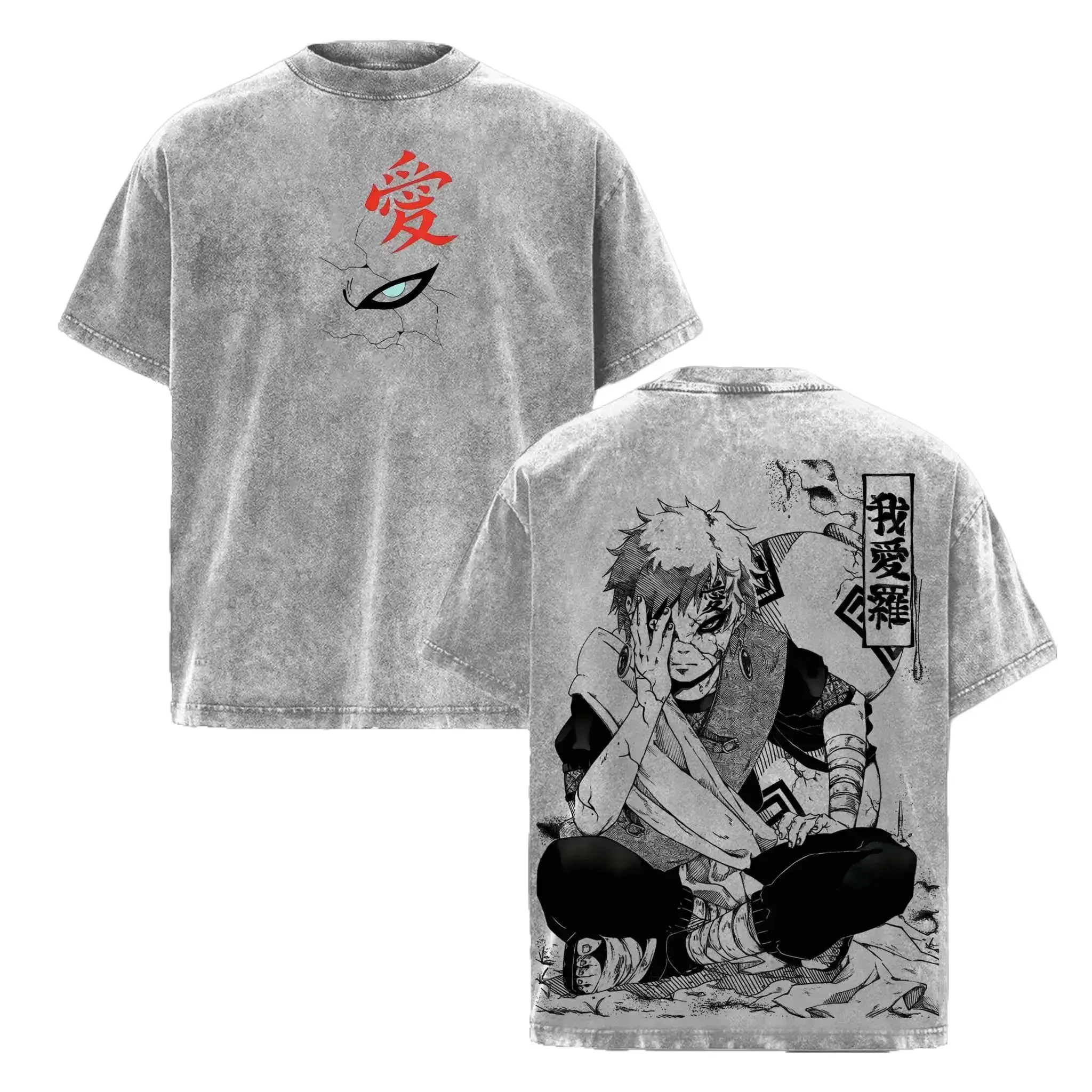 Gaara - Naruto Anime Double Printed Vintage Washed Tee Unisex Oversize Anime Manga Washed Heavyweight Cotton T-shirt, Gift For Anime Fan Casual Clothing