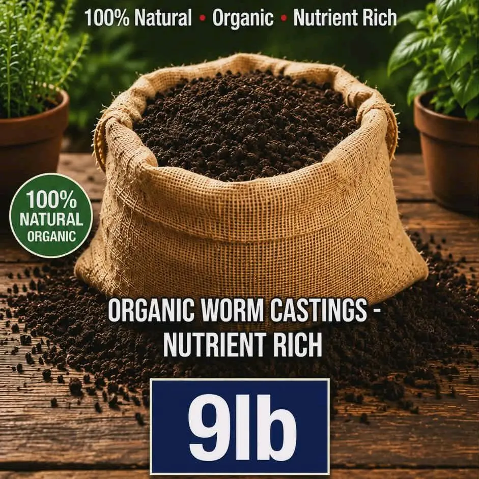 Organic Worm Castings (9 lb) - All-Natural Soil Amendment for Plant Health, Growth, 58 Inch Garden Stakes Compatible Plant Care & Resuscitation