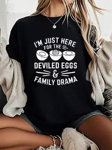 100% Cotton Unisex Deviled Eggs Family Drama Funny Foodie Gift Thanksgiving T-Shirt -Thanksgiving Family Turkey Pumpkin Pattern T-shirt