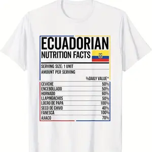 Ecuadorian Nutrition T-Shirt, Piece G, Casual Short-Sleeved T-Shirt with Bold Letter Print, Unique Design for Ecuador Lovers, Machine Washable, Novelty T-Shirt, Nutrition Label, Regular Fit