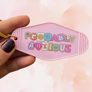 "Probably Anxious" Motel Keychain in Light Pink - Gold Key Ring motel  keychain