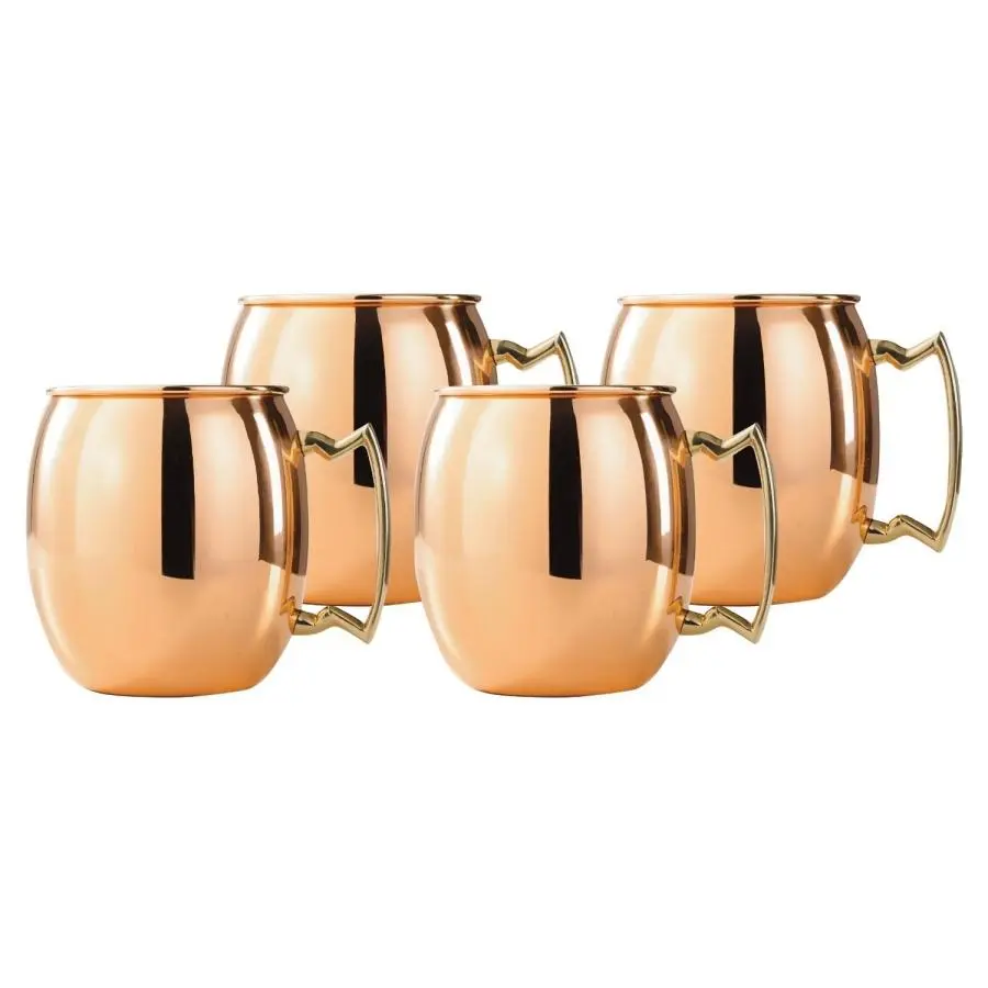 212 MAIN Solid Copper Moscow Mule Heavy Mugs - 4-Piece 16oz Lacquered Finish Reusable Kitchen Drinkware for Coffee, Beverages