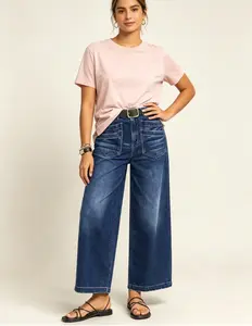 Women's Stretch Baggy Wide-Leg Jeans - Everyday Style Womenswear Bottoms for Casual Wear