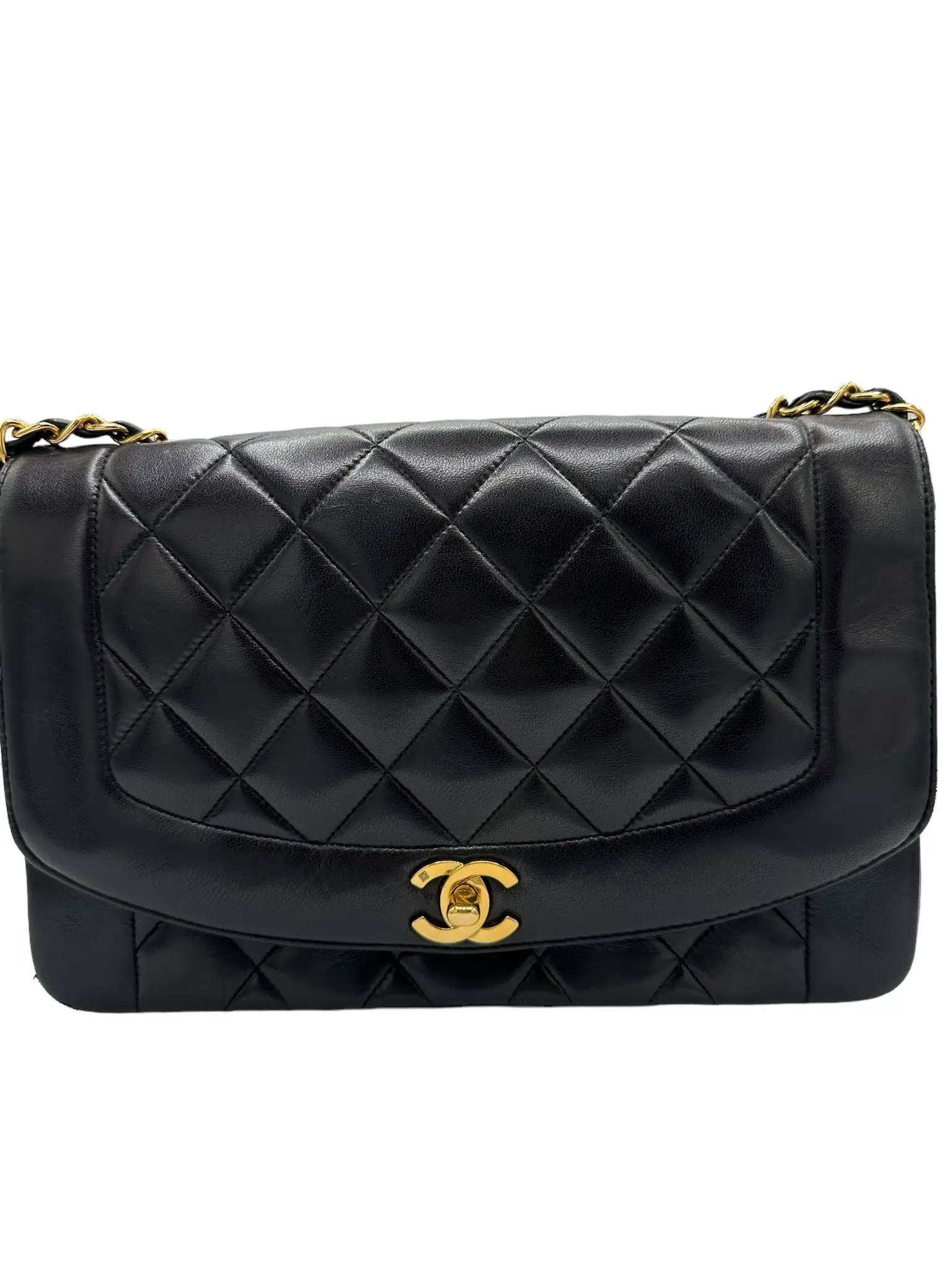 Pre-owned CHANEL Lambskin Shoulder Bags Vintage Diana Black Quilted Medium Single Flap Shoulder Bag