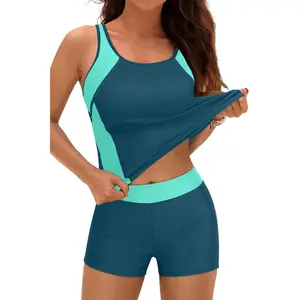 Daci Women Two Piece Tankini Swimsuit - 2026 Tummy Control Sporty Bathing Suit Color Block Swim Tank Top with Boy Shorts