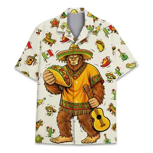 Bigfoot Taco Hawaiian Shirt Men Women, Mexican Fiesta Aloha Shirt, Funny Cactus Guitar Print, Summer Party Shirt