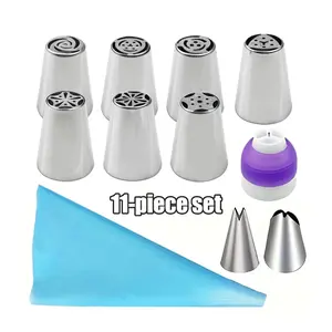11-Piece Piping Tips Set, Stainless Steel Cake Decorating Nozzles Kit, Pastry Decorating Tools, with TPU Pastry Bag, 3-Color Coupler, for Cupcakes, Cakes, Cookies and Baking