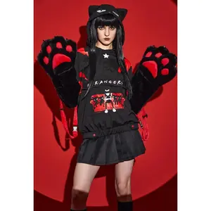 Emily The Strange Micotaku Paw Hoodie Black and Red Unisex Hoodie