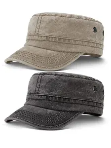 2 Pack Men's Casual Military Caps Cadet Army Caps Vintage Flat Top Cap