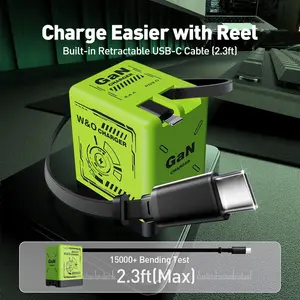 GaN Charger Compatible with 120W Fast Charger with Retractable Type-C and ligting Cable,Portable Adapter for iPhone 16, iPad, MacBook,  Multi-Device Fast Charging, Folding Charing Cellphone Electronic