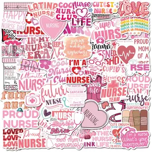 52pcs Pink Nurse Nursing Stickers Pack, Waterproof Motivational Nurse Life Decals for Laptop, Water Bottle, Journal & Scrapbook, Nurse Gift