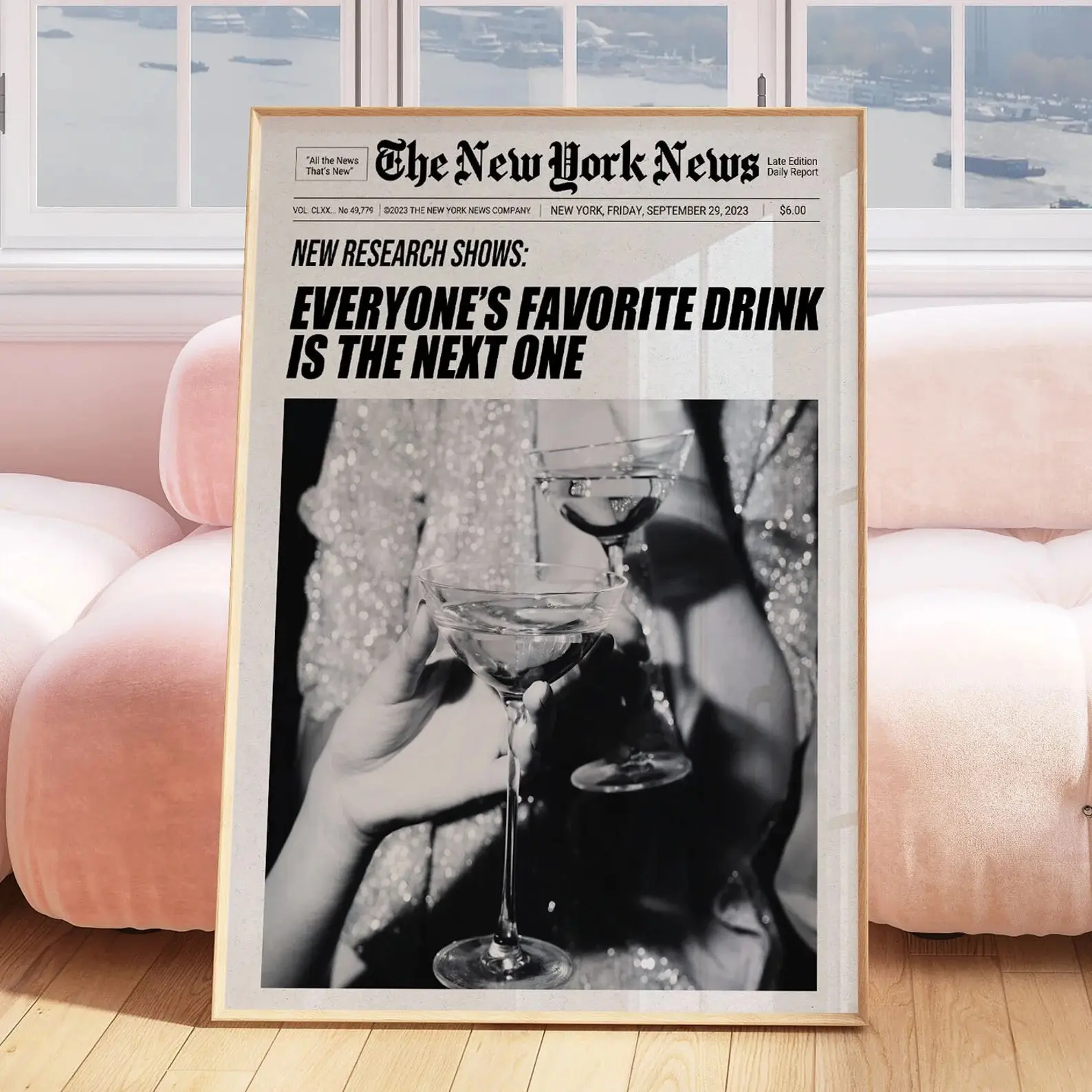 Bar Cart Newspaper Poster Newspaper Print New York News Poster Trendy Cocktail Wall Art Newsprint Bar Cart Decor Retro Instant Download