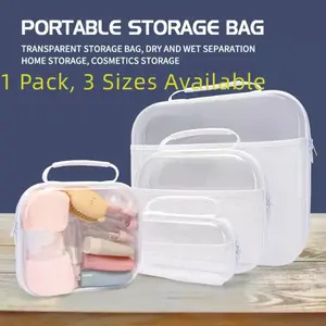 2026 Trendy PVC Zipper Mesh Hard Shell Storage Bag Set with Handle Large Capacity, Durable Organizer Bags for Home & Travel Use, Travel Accessories
