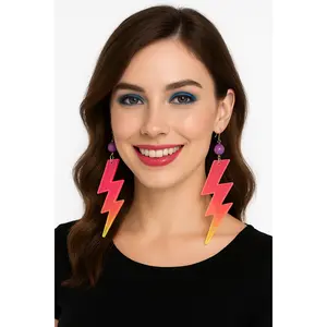 Neon 80s Lightning Bolt Earrings - Retro Costume Jewelry