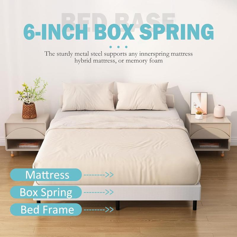 Box Spring for Queen Bed Bed Base 6 Inch, Low Queen Box Spring with Fabric Cover, 3000 Lbs Max Weight Capacity Mattress Foundation, Noise-Free, Assembly