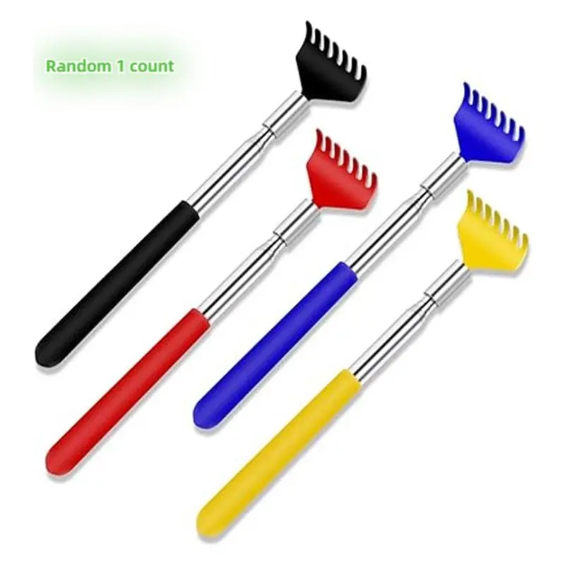 Random Color Stainless Steel Telescoping Back Scratcher with Soft Rubber Handles, Portable and Easy-to-use Massager for Safe and Comfortable Scratching, Perfect for Women and Men, Valentine's Day Gift