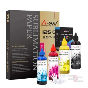 A-SUB Sublimation Starter Kit: 4x120ML Epson Refillable Ink (C/M/Y/K) + 110 Sheets A4 High-Transfer Paper. Essential for T-Shirt & Mug DIY Projects.