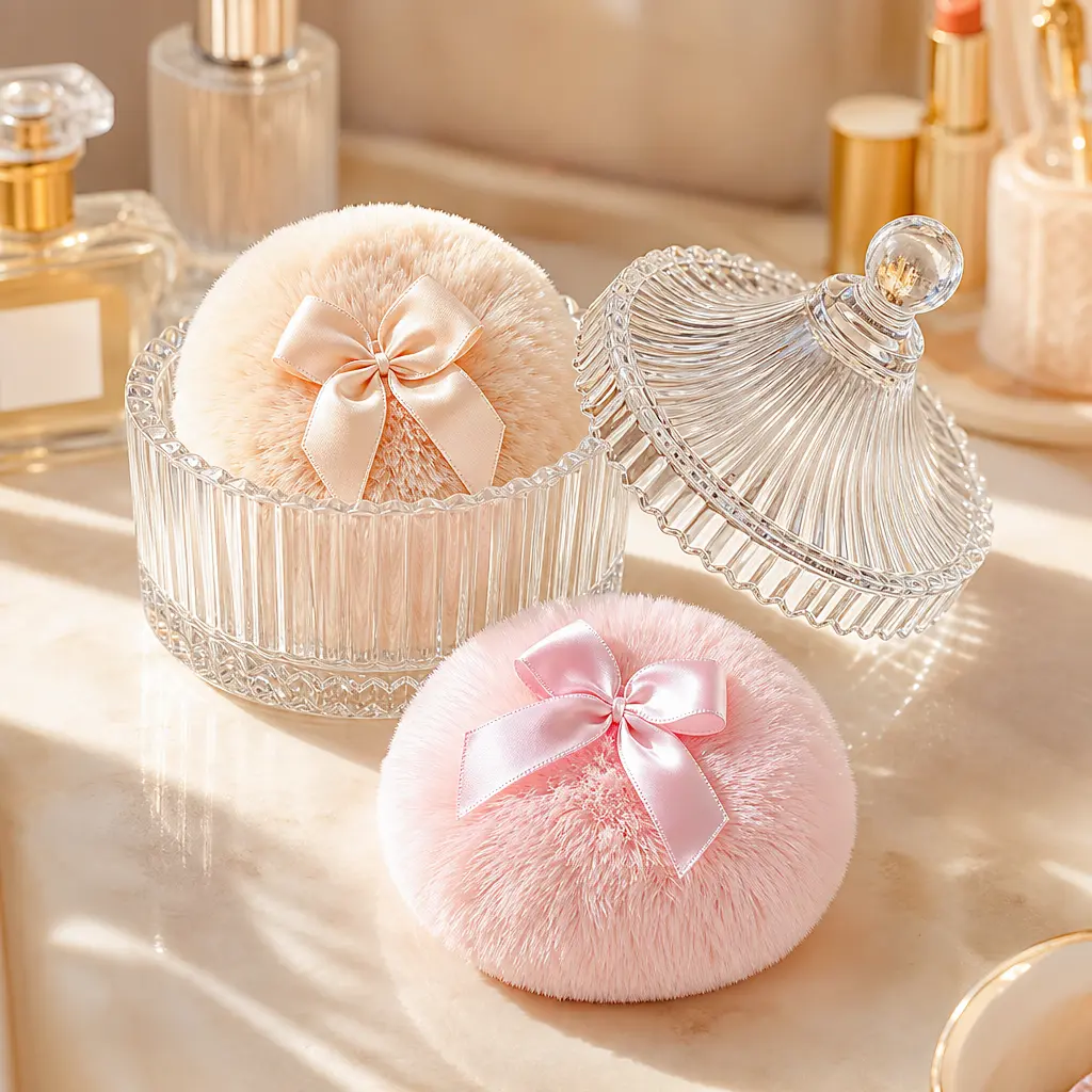 Luxury Crystal Glass Cosmetic Powder Jar with Soft Puff, Makeup Powder Puff Holder, Beauty Storage Container, Vanity Organizer, Loose Powder Storage Jar, Cute Clean Girl Vanity Decor, Birthday Gifts for Women and Girls