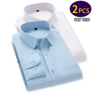 Men's Square Collar Shirt with Pocket, Stretch, Solid Color Shirt, Business Casual