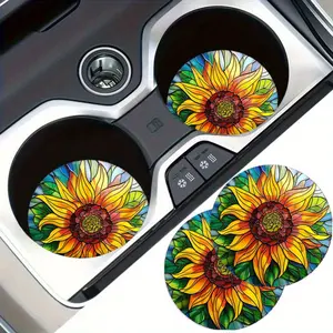 2pcs Sunflower EVA Car Cup Coasters - 2.75" Durable & Stylish, Ideal for Vehicle Lovers