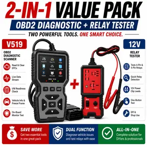 Car Diagnostic Scanner and Relay Testing Kit, V519 OBD2 Code Reader with DTC Library, Live Data, Voltage Check and 12V Clip Lead Relay Tester