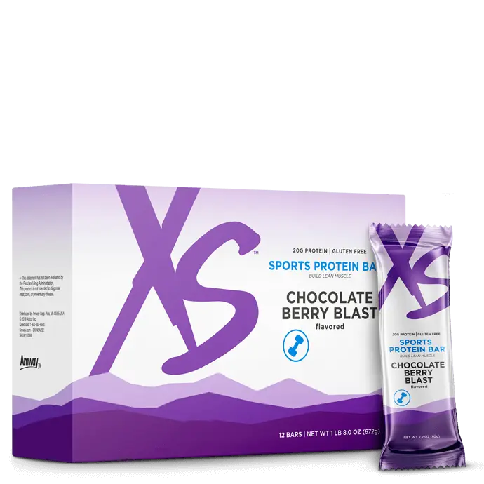 Amway XS Sports Protein Bars Chocolate Berry Blast | 20 g Protein | 12 Bars | Chocolate Berry Flavor | Protein Snack Bar | Cocoa | Berry Flavor | Ready-to-Eat Bar | Individual Bars | XS Sports | Protein Bar | 12 Count | Chocolate Bar | Original XS Product