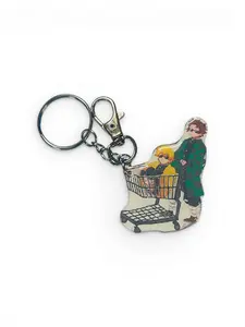 Tanjiro Anime Cart Acrylic Keychain - Original Printed Artwork Charm, Silver-Toned Keyring, Compact Lightweight Design for Daily Use, Kawaii Fashion Accessory