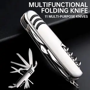 1 portable multi-functional knife, 11-in-1 foldable stainless steel cross-head screwdriver, woodworking saw and scissors, hiking emergency tools, stainless steel multi-functional knife, multi-functional Swiss Army knife, camping equipment, outdoor knives