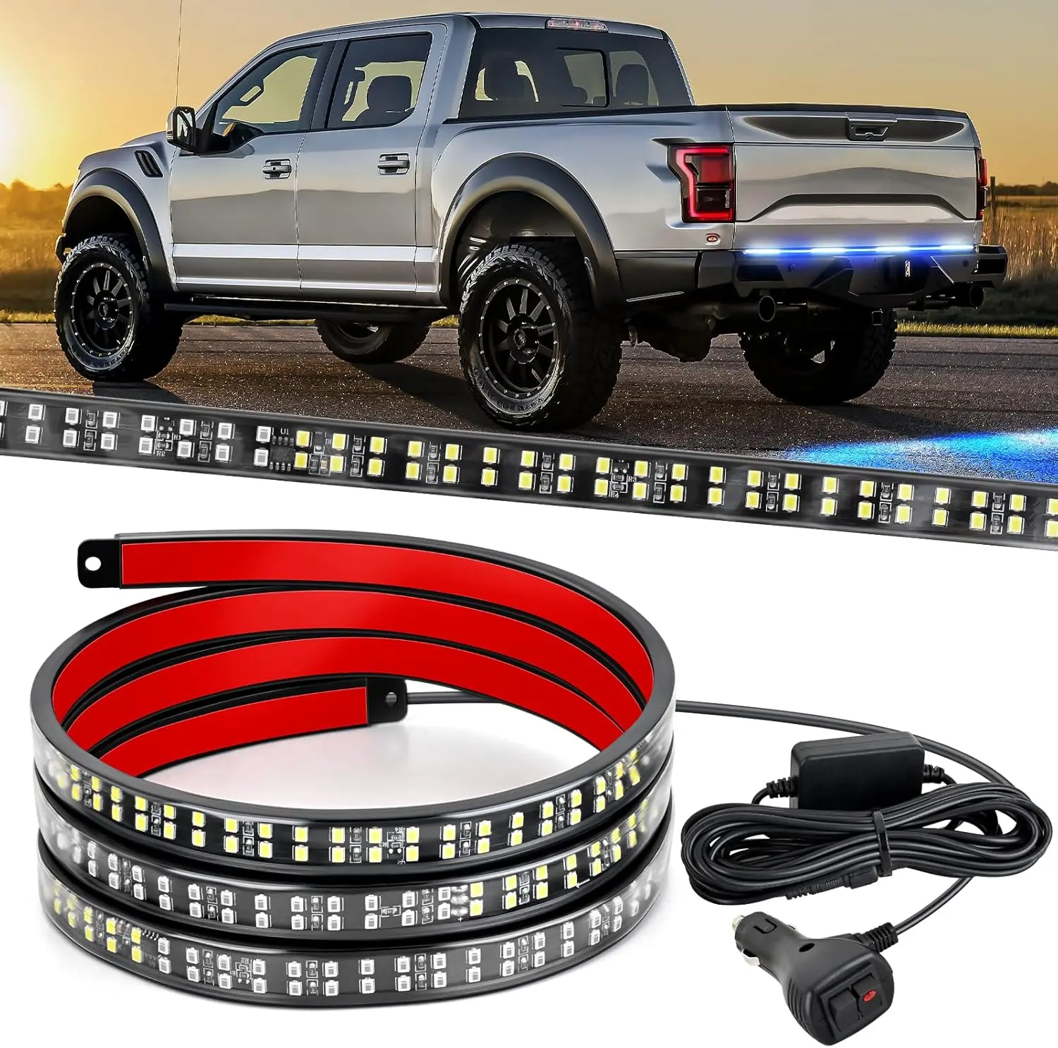 Nilight 60-in Truck Tailgate Strobe Light Strip - Ultra-Bright Double Row 360pcs LED Rear Window Work Lamp with PVC, 10 Small Screws, 2 Large Screws, 12V-24V DC, Memory Function, Long-Lasting Lighting for Pickups, Construction Vehicles, Father's Day Gift