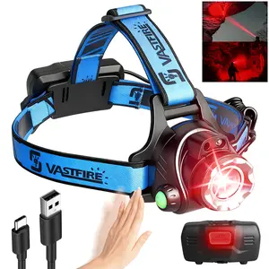 Rechargeable Red LED Headlamp - Super Bright Adjustable, 3 Modes, 2*18650 Batteries Included for Hunting, Astronomy, Night Observation