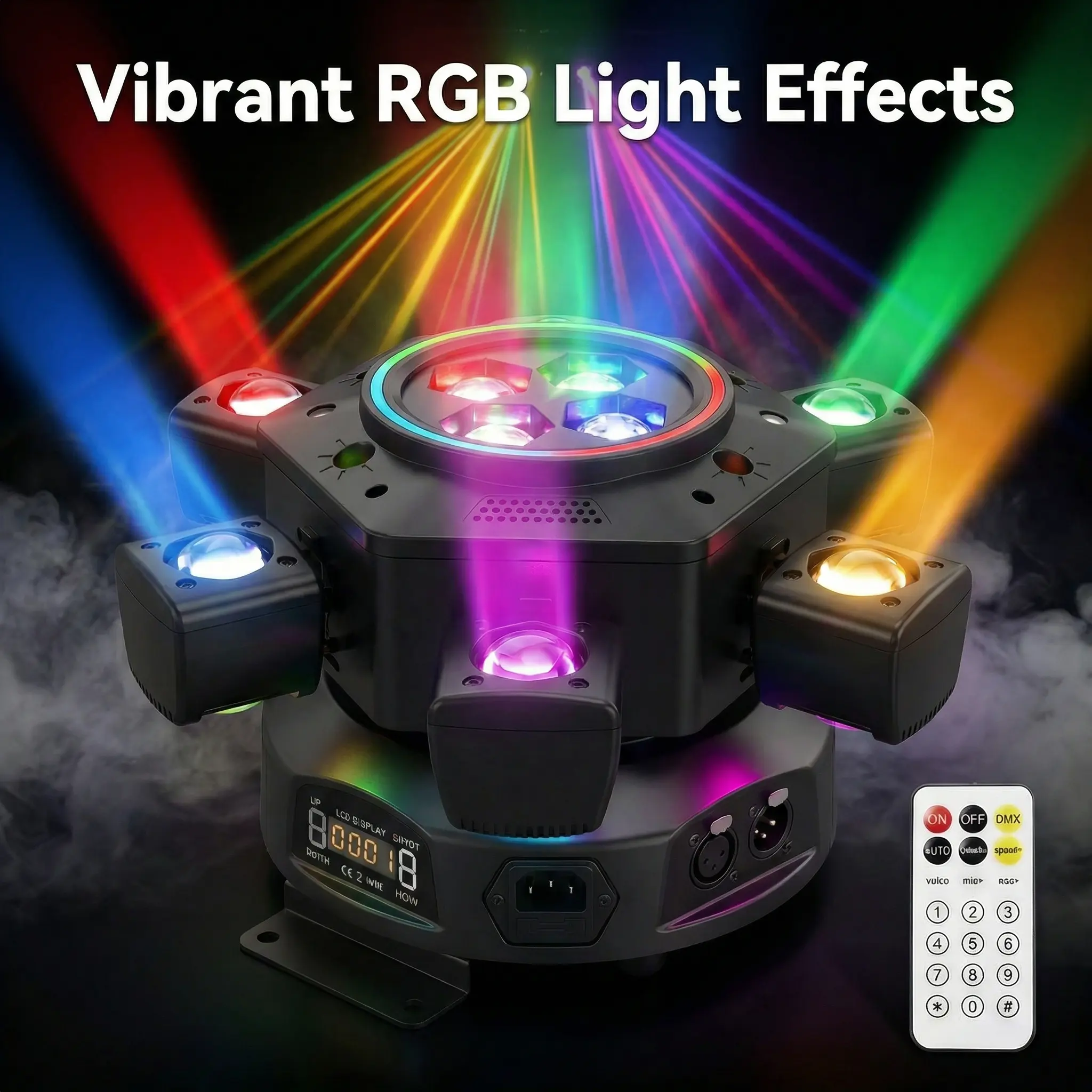 180W Moving Head Dj Lights for Parties, Stage Light 6-in-1 LED RGBW 6 Arms DJ Lights for Parties Support DMX-512 & Sound Activated, Stage Light for Party