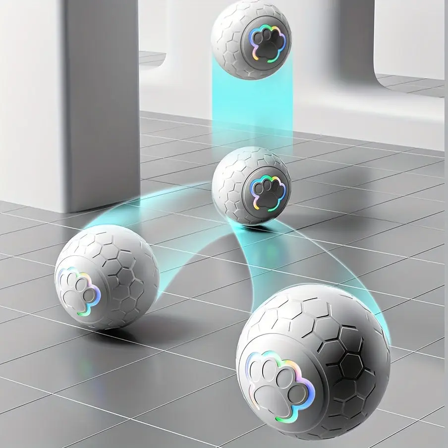 Dog Toys Bouncing Ball, Smart Bouncing Dog Ball, Teething Toys for Puppies, 56mm Diameter, Puppy Toy Ball with Colorful Flashing Lights, USB Rechargeable