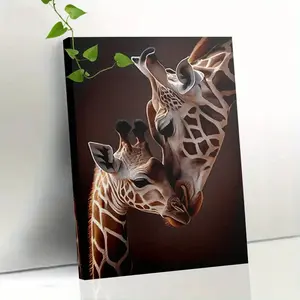 1 Piece Framed Giraffe Artwork <The Whispering Giant: Two Giraffes Kissing> -- Textured Animal Wall Decor with Wooden Frame, Suitable for Living Room, Bedroom, Office Wall Decoration, Romantic Giraffe Art Print, Ideal Gift for Giraffe Enthusiasts (1