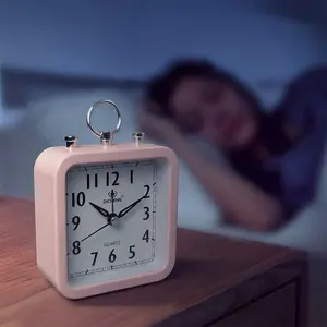 Ultra Small Battery Operated Analog Travel Alarm Clock, Silent Non-Ticking with Snooze and Light, Retro Bedside Table Clock for Bedroom, Easy Top Alarm Switch