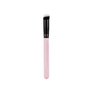 [RUBY VIBE CO] PrecisionConceal Pro Brush 010, Mini Angled Flat-Top, Synthetic Hair, Concealer Brush, Pink Wooden Handle, Off-White with Gray Tips, For Under-Eye and Spot Correction, All Skin Types