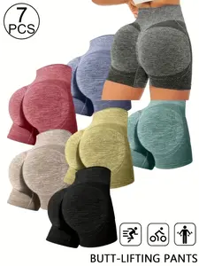 Women's Yoga Sports Underwear Set, Butt Lifting Shaping Pants, Athleisure High Waist Shorts, Seamless Invisible Design, 7 Pieces, Comfortable and Breathable