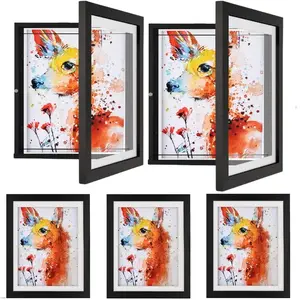 3/6 Pcs Front Loading Kids Art Frame in Black - 8.5x11 Picture Frame with Mat and 10x12.5 Without Mat - Kids Artwork Frames Changeable Display - Frames for Kids Artwork Holds 80 Pieces Wooden Framed Decor