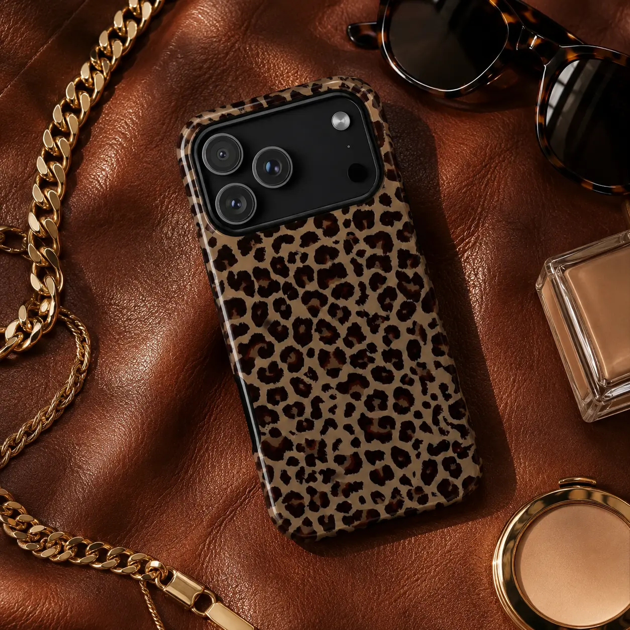 Dark Brown Realistic Leopard Print Phone Case, Beige Cheetah Animal Pattern Protective Cover, Neutral Y2K Aesthetic Case for iPhone, Trendy Wild At Heart Protective Cover for iPhone X–17 Series