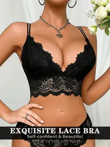 Women's Lace Bralette, Sexy Comfortable Push-Up Wireless Breathable Slimming Bra, French Backless Design, All-Season Fitted Innerwear