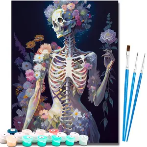 Paint by Number Kits for Adults Beginners, Easy Acrylic Simple Skull Adult Paint by Number Kits, DIY Watercolor Skeleton Paint by Numbers Kits on Canvas Without Frame for Home Wall Decor 16x20inch