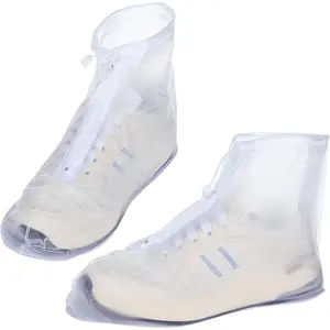 Waterproof Shoe Covers, 2Pcs White Rain Boot Shoe Covers Reusable PVC Rubber Sole Overshoes Non-Slip Foldable Galoshes for Women Men Cycling Camping Travel XL Size